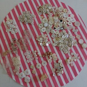 Vintage & Antique Buttons, Tones of White & Clear, Varying Materials & Sizes